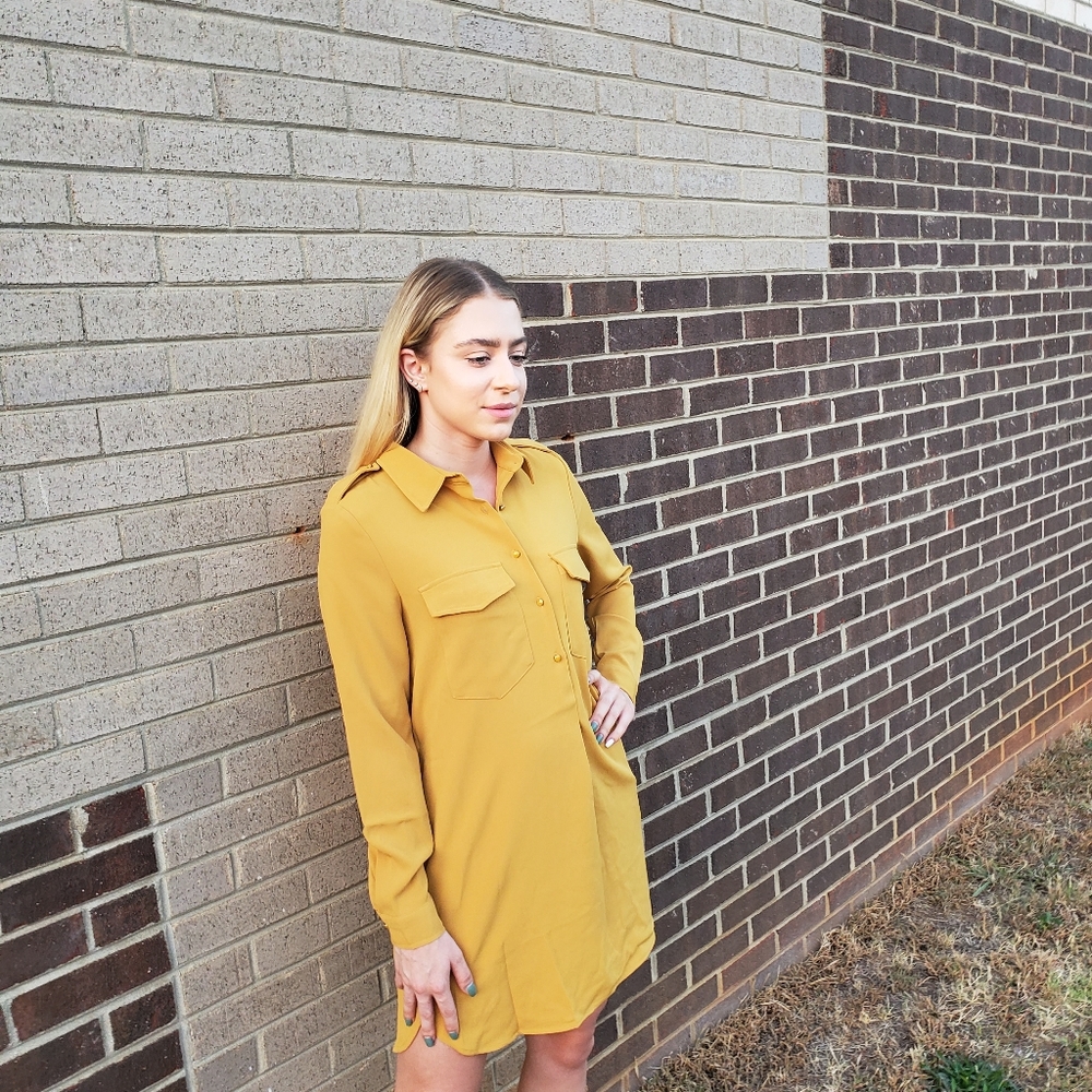 Beautiful Mustard Woven Shirt Dress
